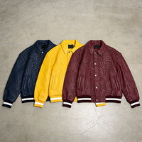 Veste en cuir véritable pour homme, style varsity, sur mesure, streetwear d'hiver, vintage, gaufrage, taille plus, gaufrage 3D