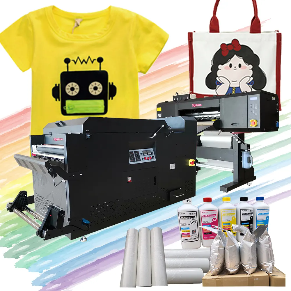 Best sale and fast space 4 heads i3200 print heads dtf tshirt printer direct print on film and lengthen powder shaker machine
