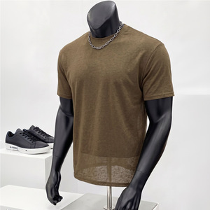 T-shirt Homme Col Rond Manches Courtes Gris Heather Coupe Ajustée Style Streetwear Usage Quotidien Respirant Effet Lin Uni - Product Image 6