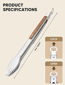 Offre Spéciale – Pinces de Barbecue 14 Pouces en Acier Inoxydable avec Manche en Bois pour Accessoires de Cuisine - Product Image 3