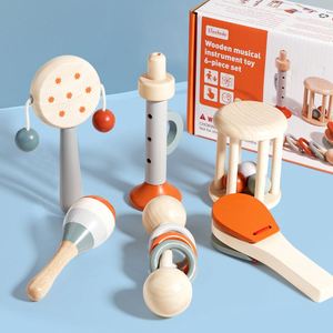 Jouets en bois Orff pour bébé : clochettes, hochets à agripper, instruments d'éveil musical et apaisant pour la petite enfance, lot de 6 pièces en boîte colorée - Product Image 1