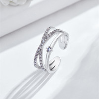 Bague ajustable multi-couches en zircon plaqué platine pour femme, style mode de niche