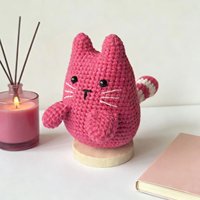 Poupée chat fuchsia plate, brillante, faite main au crochet, de haute qualité, adorable, pour décoration intérieure
