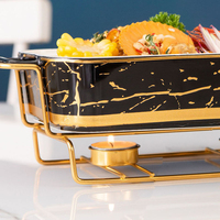 Plat de service rectangulaire en céramique écologique avec couvercle en verre pour réchaud alimentaire, idéal pour restaurant, mariage, hôtel