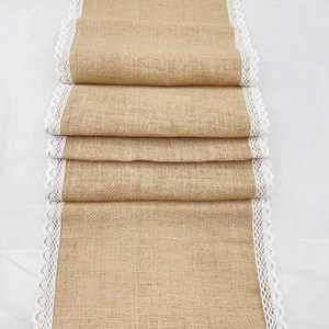Chemin de table en jute naturel avec dentelle décorative sur deux côtés pour mariage, fête, banquet, nappe de table - Product Image 3