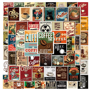 Retro Coffee Sign Stickers Rectangular Self-Adhesive <b>Matte</b> <b>Varnishing</b> Decorative Stickers for Home Decoration - Product Image 1