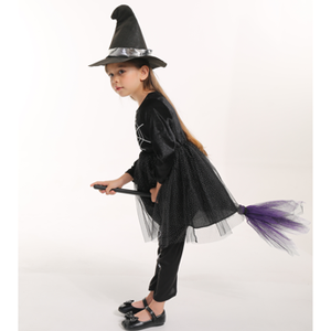 Disfraz de Bruja para Niñas, Traje de Bruja del Bosque Malvado para Halloween, Vestido de Bruja con Telaraña Brillante, Disfraz de Mago para Fiesta con Sombrero - Product Image 5