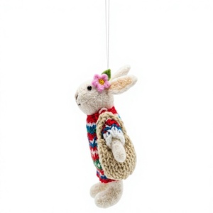Handmade Eco-Friendly Traditional Knitted Rabbit Ornament 100% Wool Red Blue White Sweater Cartoon <b>Animal</b> Christmas Decoration - Product Image 3
