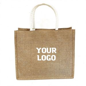 Sacs en jute laminés écologiques en gros, sacs fourre-tout réutilisables en toile de jute et en lin avec logo personnalisé pour la promotion publicitaire des entreprises - Product Image 1