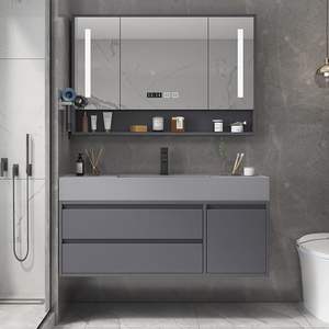 Liquidation Meuble sous-vasque carré de salle de bain moderne de luxe en PVC Armoire murale en bois avec miroir LED MDF <span class=keywords><strong>et</strong></span> évier résistants à l'eau - Product Image 3