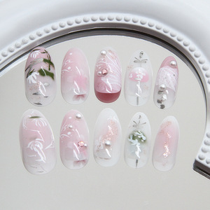 Estilo <span class=keywords><strong>chino</strong></span> 3D lindo diseño de flores Premium <span class=keywords><strong>uñas</strong></span> <span class=keywords><strong>postizas</strong></span> medianas almendra acrílico puntas de <span class=keywords><strong>uñas</strong></span> Prensa en <span class=keywords><strong>uñas</strong></span> al por mayor - Product Image 3
