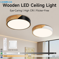 Plafonnier LED Moderne en Bois Dimmable 30W 50W 70W, 3 Températures de Couleur, Télécommande, Luminaire Rond pour Chambre à Coucher