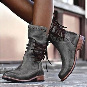 Bottes de moto modernes et élégantes pour femmes automne hiver Offre Spéciale dos en cuir PU solide hauteur de cheville courte avec bout pointu - Product Image 3