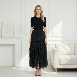 Jupe longue <span class=keywords><strong>mi</strong></span>-mollet en tulle élastique à taille naturelle pour <span class=keywords><strong>femme</strong></span>, style coréen, coupe irrégulière, unie, vintage, pour soirée d'été - Product Image 2
