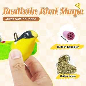 Plush Simulated Sound-Making Bird <b>Cat</b> <b>Toy</b> <b>Interactive</b> Chirping Hanging Feather <b>Cat</b> Teaser Stick <b>Cat</b> Teaser Wand Set - Product Image 4
