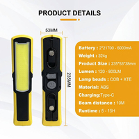 Lámpara de Trabajo COB OEM Regulable de 800LM, Recargable de 6000mAh, Tipo-C, con Gancho Magnético para Colgar, Lámpara de Inspección LED para Garaje