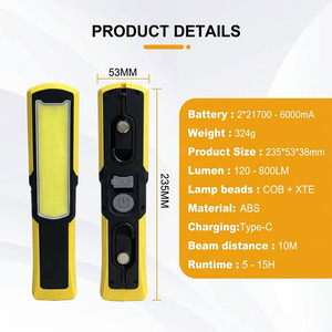 Lampe de travail COB OEM à intensité variable 800LM rechargeable 6000mAh Type-C avec crochet magnétique, lampe d'inspection LED pour <span class=keywords><strong>garage</strong></span> - Product Image 6