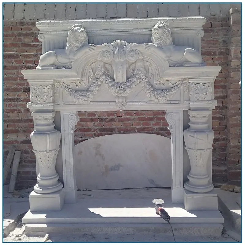 High Quality French Style White Marble Fireplace Mantel Solid Stone Carving Fireplace Surround for Home