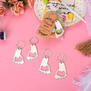 Abrebotellas con huella de plata para Baby Shower, recuerdo para invitados con llavero y etiquetas de bolsas de Organza, regalo de <span class=keywords><strong>bautizo</strong></span> para bebé - Product Image 6