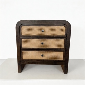 Commode de chambre à coucher de style nordique en rotin avec placage en bois de saule et poignée en fer - Product Image 1