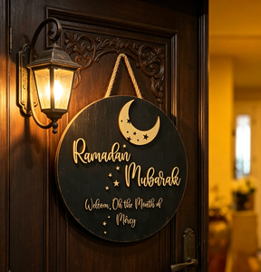Decorazione Regalo per il Ramadan Musulmano, Insegna in Legno <span class=keywords><strong>Luna</strong></span> e Stella, Decorazione per Porta Ramadan Mubarak - Product Image 5