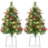 Sapin de Noël artificiel floqué pré-éclairé en gros, mini, petit, avec lumières LED chaudes et pommes de pin pour la décoration des fêtes