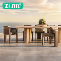 Ensemble de table et de chaises de salle à manger d'extérieur en aluminium moderne, imperméable et résistant aux UV - Meubles de patio de luxe pour villa et école, pour utilisation sur la plage