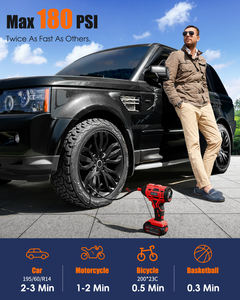 Compresseur d'air intelligent 21V <span class=keywords><strong>pour</strong></span> pneus, 150 PSI, arrêt automatique, kit d'outils d'urgence portable, écran LCD numérique, ABS rouge - Product Image 4