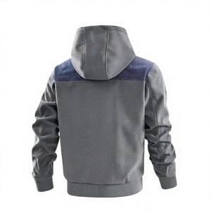 Men's Hooded Bomber Jacket Coated Corduroy Patchwork Color Blocking Waterproof Windproof Breathable Zipper Front Pockets Casual - Product Image 3