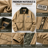 Blouson Bomber Homme Rétro en Toile Lavée avec Col en Velours Côtelé, Étiquette Personnalisée, Faible MOQ, Veste de Travail en Toile Personnalisée