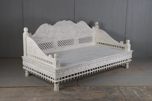 Elegant White Carved Wood Daybed Sofa Set Modern Style Lounge <b>Bench</b> Furniture for Living Room Bedroom Hotel and Luxury Interior - Product Image 2