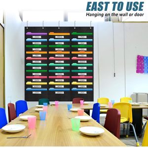 Foldable File <b>Storage</b> Pocket Chart 30 Pockets <b>Hanging</b> <b>Wall</b> Organizer Classroom Office Non Woven Fabric Stainless Steel Hooks - Product Image 6