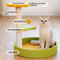 Mignonnes griffoir pour chat en forme de tournesol avec colonne en sisal, nid en feutre et perchoir en forme de feuille, 44 cm, carton, 2 niveaux, pour chatons et petits chats