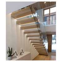 CBMmart Mono-Beam Innentreppe Massivholz-Stufen Interne Treppe Dunkle Holz-Schwebetreppe Mit LED-Beleuchtung