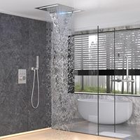 Système de douche thermostatique Homedec 2-en-1 avec pommeau de douche LED rectangulaire 14x20 pouces à montage au plafond et jet pluie/défilant de 6 pouces