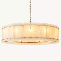 Lustre en pierre naturelle artistique avec cuivre pur, LED rétro, abat-jour doré, luxueux pour salon, salle à manger et bar.