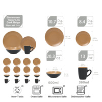 Lot de 16 bols de cuisine rose moderne beige foncé en grès très vendus, assiettes, tasses à café en céramique, ensembles de vaisselle