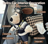 Boîte à mouchoirs en peluche de chien pilote de dessin animé mignon en polyester, support de serviettes suspendu pour voiture, décoration intérieure automobile