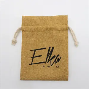 Custom Logo printing drawstring Jewelry Gift Packaging Pouches faux jute linen bags