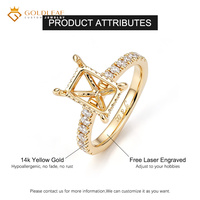 Anillo de Oro Blanco Sólido de 14k Goldleaf al por Mayor, con Media Pavé y Semimontura, Diamante Sintético de Laboratorio Corte Esmeralda, Clásico Unisex