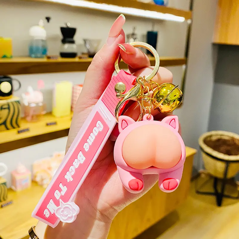 Promotional Gifts Creative Cute Pink Soft Rubber PVC Wristlet Keychain Pendant For Car Key Bag Decoration