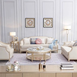 Sofás Modernos para Sala de Estar, Conjuntos de Sofás Americanos de Madera Maciza con Base de Metal Dorado para Sala de Estar - Product Image 5