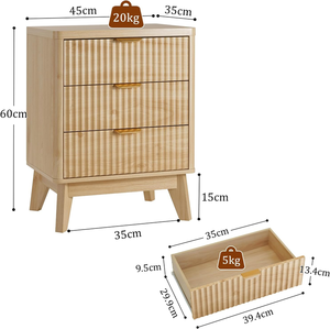 Table <span class=keywords><strong>de</strong></span> chevet en bois cannelé <span class=keywords><strong>de</strong></span> style moderne du milieu du siècle, avec 3 grands tiroirs <span class=keywords><strong>de</strong></span> rangement, poignées métalliques, largeur 24 pouces, pour chambre à coucher, chêne naturel - Product Image 4