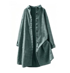 Neue Damenmode Locker Sitzende Leinen-Streifenbluse Lässiges Langarm-Midibluse mit Taschendetail Modischer Pendler-Stil - Product Image 3