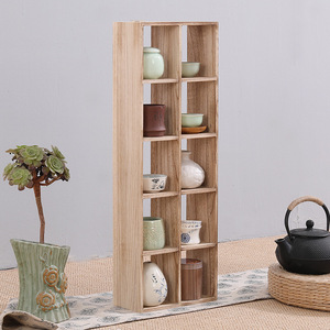 Solid Wood Wall Mounted <b>Display</b> <b>Shelf</b> Rectangle Multi Compartment Teapot Storage <b>Unit</b> For Tea Set Organization - Product Image 3