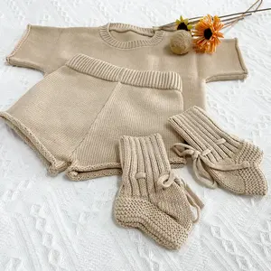 High Quality Supplier Unisex Striped Spring Newborn Baby Clothes Knitted Organic Cotton Romper Knit Baby Sweater