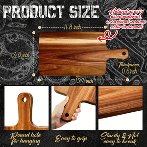 Tablas de cortar de madera de acacia 40x19.5x1.5cm, bloques de cortar rectangulares de madera maciza para uso en la cocina - Product Image 2