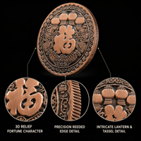 Pièce de monnaie chinoise porte-bonheur personnalisée en cuivre fin 999, avec estampage en relief Fu, médaille commémorative pour commande en gros et collection de cadeaux