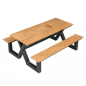 Outdoor Aluminum Alloy Picnic <b>Table</b> With Benches Rectangular Trestle Base Weather Resistant For Garden Patio Park Use - Product Image 1