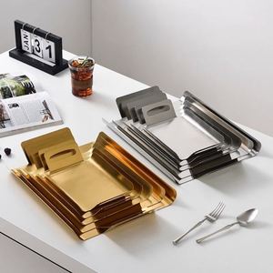 Modern Luxury Stainless Steel Household Fruit Snacks Plate Flat Bottom <b>Large</b>-sized Pastry Dessert Plate Metal Serving <b>Tray</b> - Product Image 3